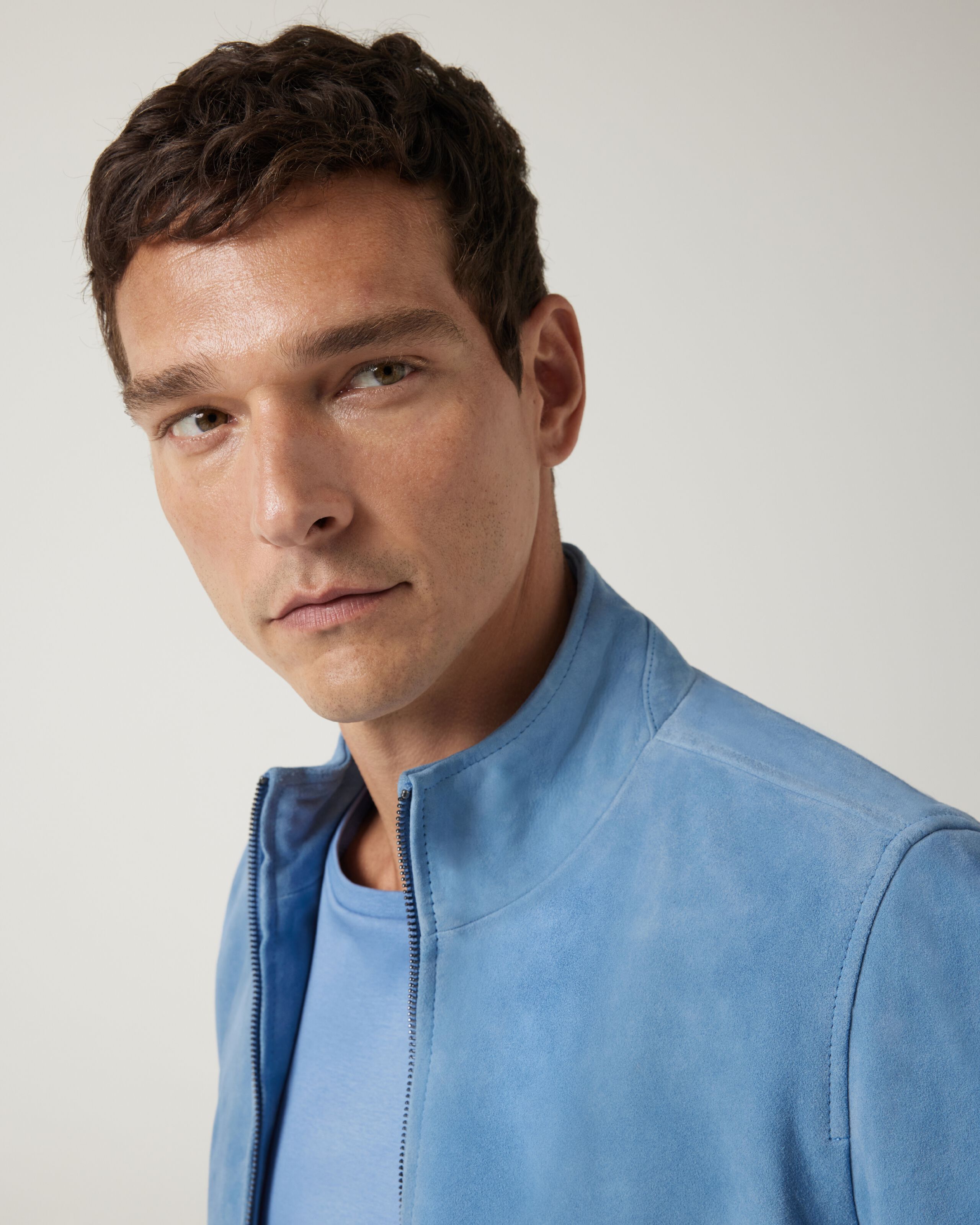Suede Leather Racer Jacket Steel Blue A Statement Premium Piece In A Vibrant Colour. This Suede Leather Jacket Styles Well With Our Dark Denim And White Sneakers. Leather Jackets Politix